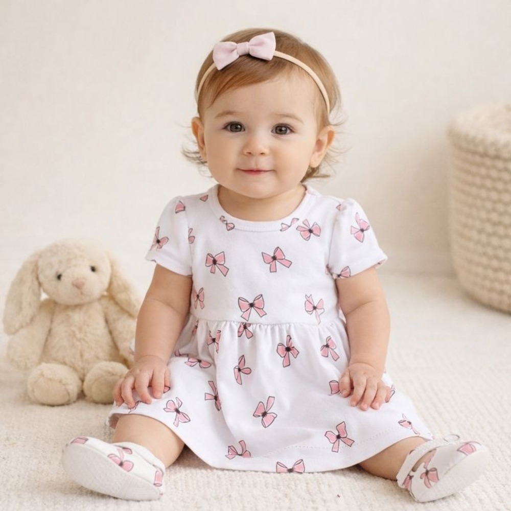 Dot Dot‎ Smile Baby Girls Pretty in Bows Short Sleeve Dress 6-12 M DotDotSmile